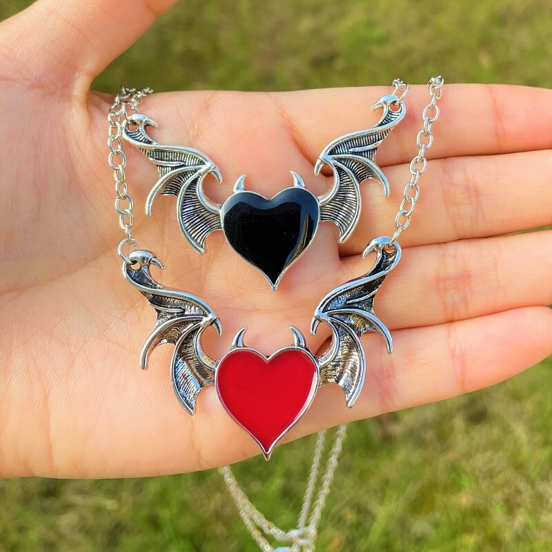 Gothic Devil Heart Wing Rings (size 7)