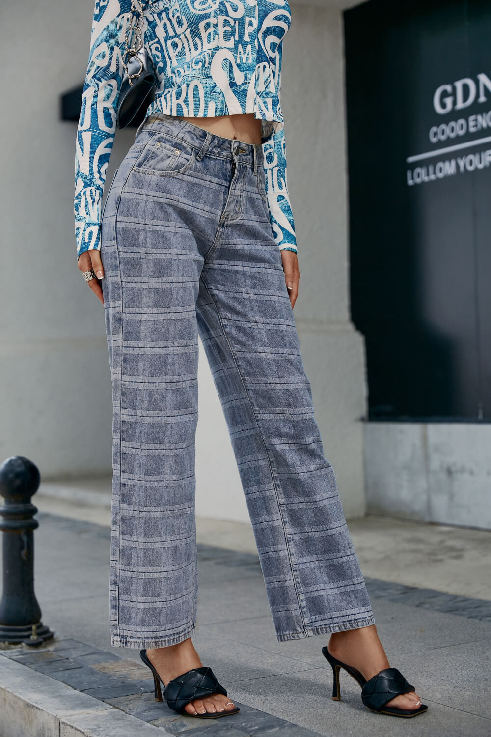 Plaid Wide Leg Jeans