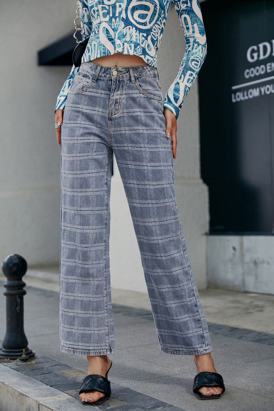 Plaid Wide Leg Jeans